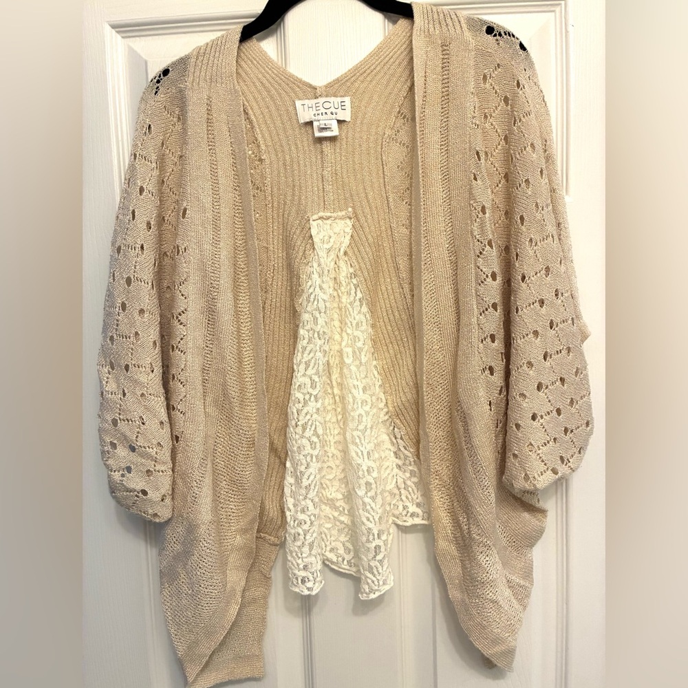Anthropologie Beige Crochet Open-Weave Cardigan